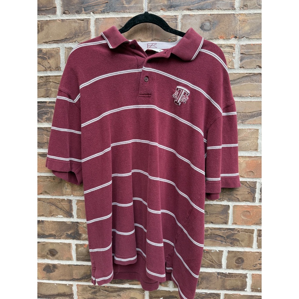 Cutter Buck Large Maroon White Stripe Polo Shirt Texas A&M‎ Aggies Embroidered